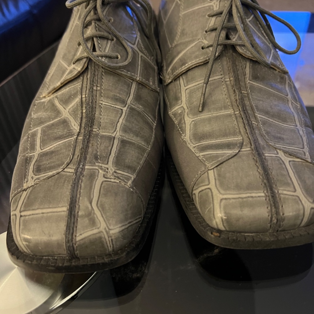 Grey Alligator Block Pattern Italian Leather - image 3